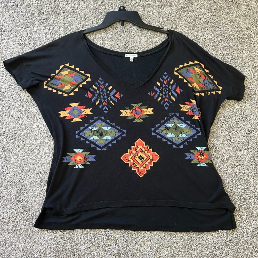STYLEMINT Black Southwestern Size 2 Medium by Mary Kate & Ashley Olsen Y2K Top